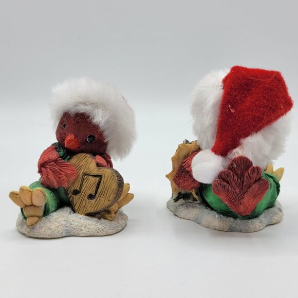 Vintage 1996 Christmas Card ENESCO Cardinal Bird Figurine Set Of 2 Santa Hats - Picture 12 of 14
